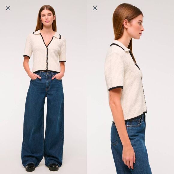 Abercrombie & Fitch Sweaters - Abercrombie and fitch Short Sleeve Crochet-style Polo Cardigan M NWT